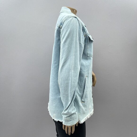 Thread & Supply Light‎ Wash Denim Trucker Jacket Distressed Frayed Hem Womens S - Picture 11 of 11